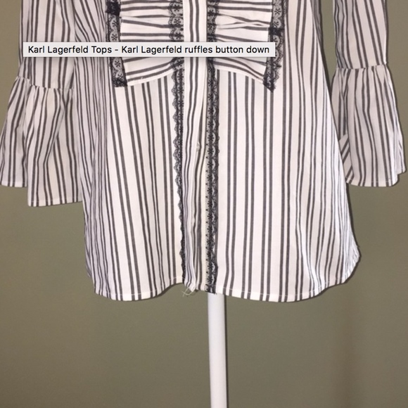 Karl Lagerfield ruffled blouse stripped button - Picture 3 of 5